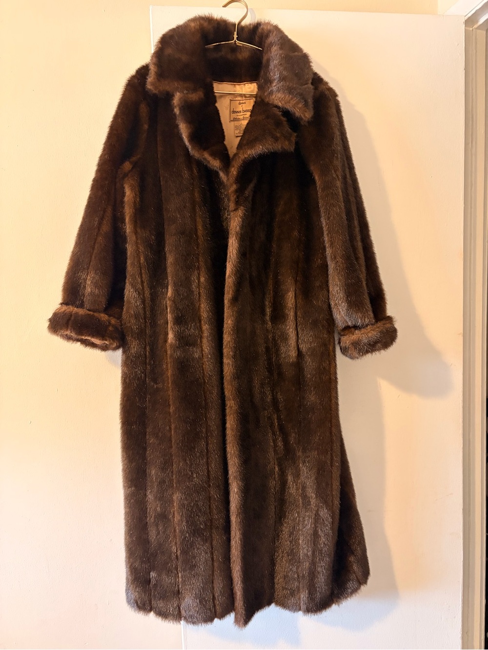 dennis basso Dark Brown Faux Fur Long Trench Coat